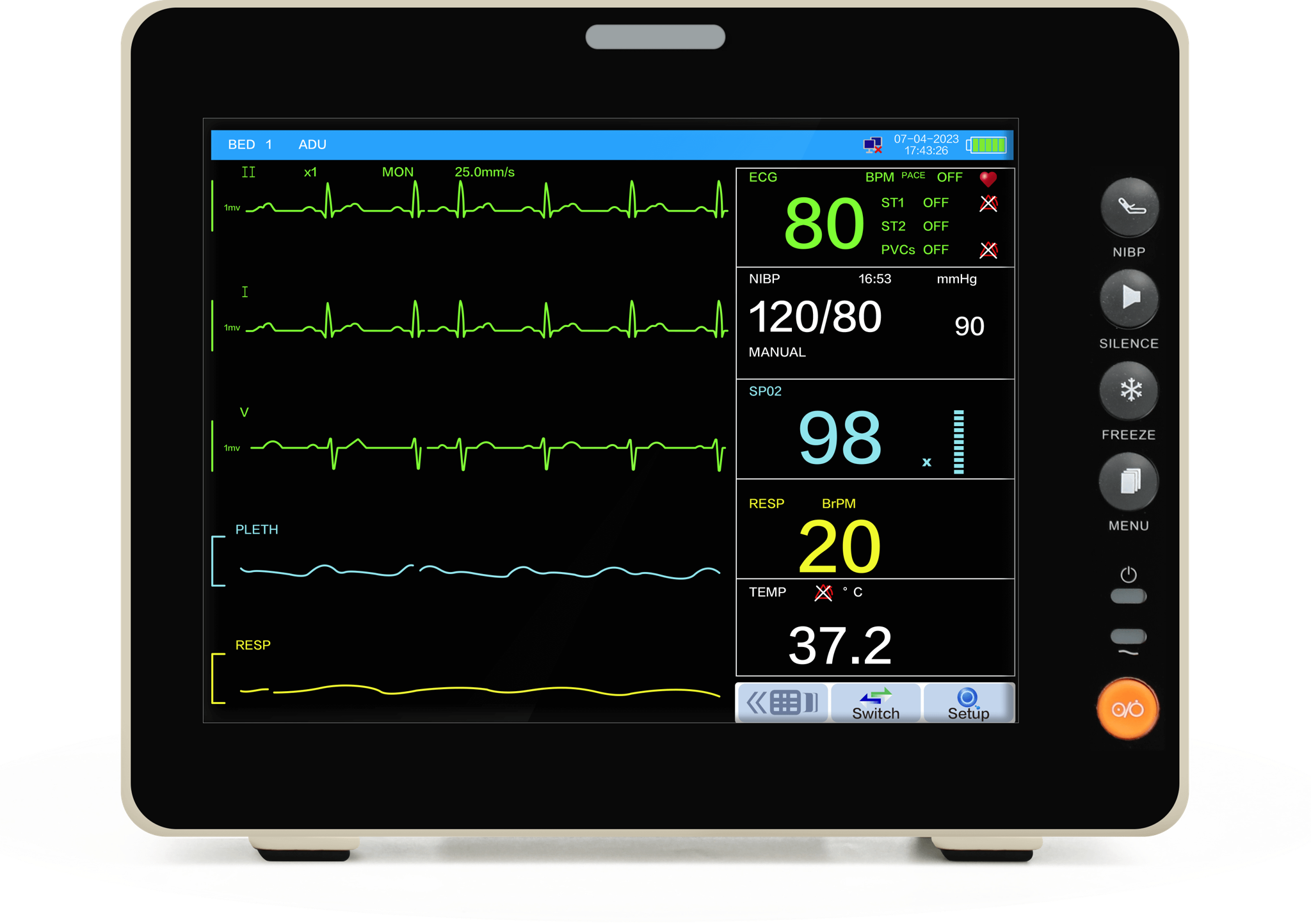 8Inch Touchscreen+EtCO2 Portable Patient Monitor Tracks Vital
